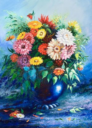 نقاشی دسته گل در گلدان
