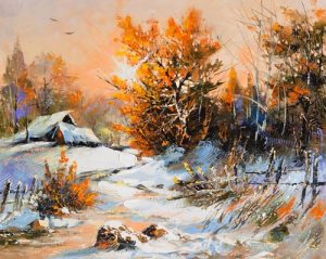 نقاشی روستا در زمستان