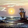 نقاشی قایق و افق دریا