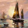 نقاشی قایق ماهیگیری در غروب آفتاب